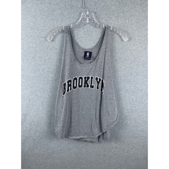 NBA Tops - Brooklyn Nets Tank Top Women's L Gray Double Sided‎ Crew Neck NBA Basketball